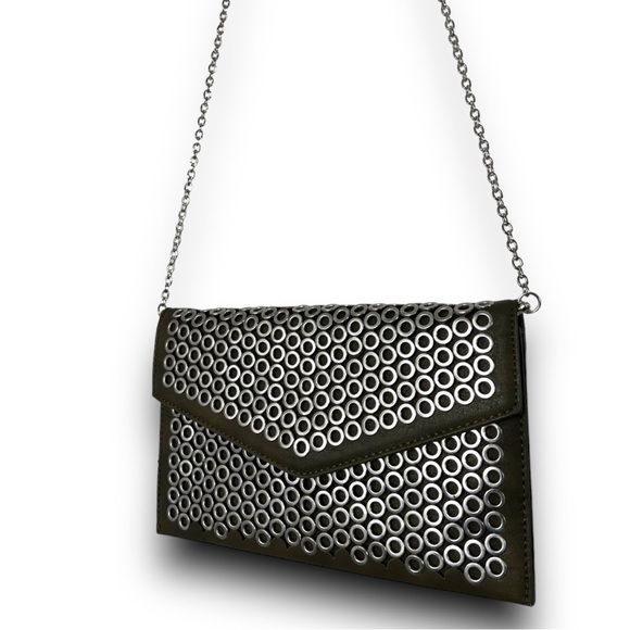 Urban Expressions Handbags - URBAN Expressions Dark Olive Green With Silver Grommets Clutch Chain Purse